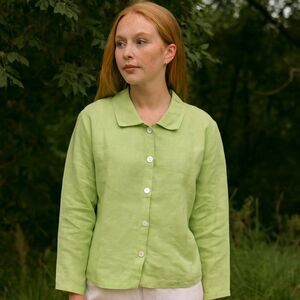 Hot Cotton 100% Linen Shirt Womens Sz M Petite Button Up Effortless Minimalist